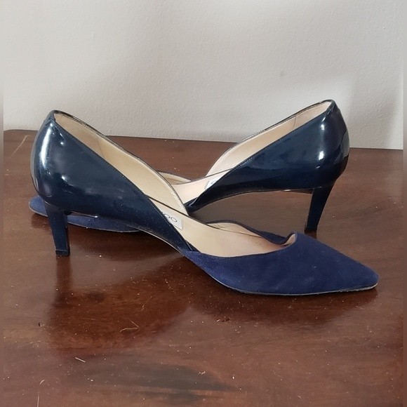 Jimmy Choo London Women's Heels Navy Suede and Patent Leather Size 36 1/2 - Picture 4 of 14